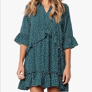 V Neck Ruffle Polka Dot Dress